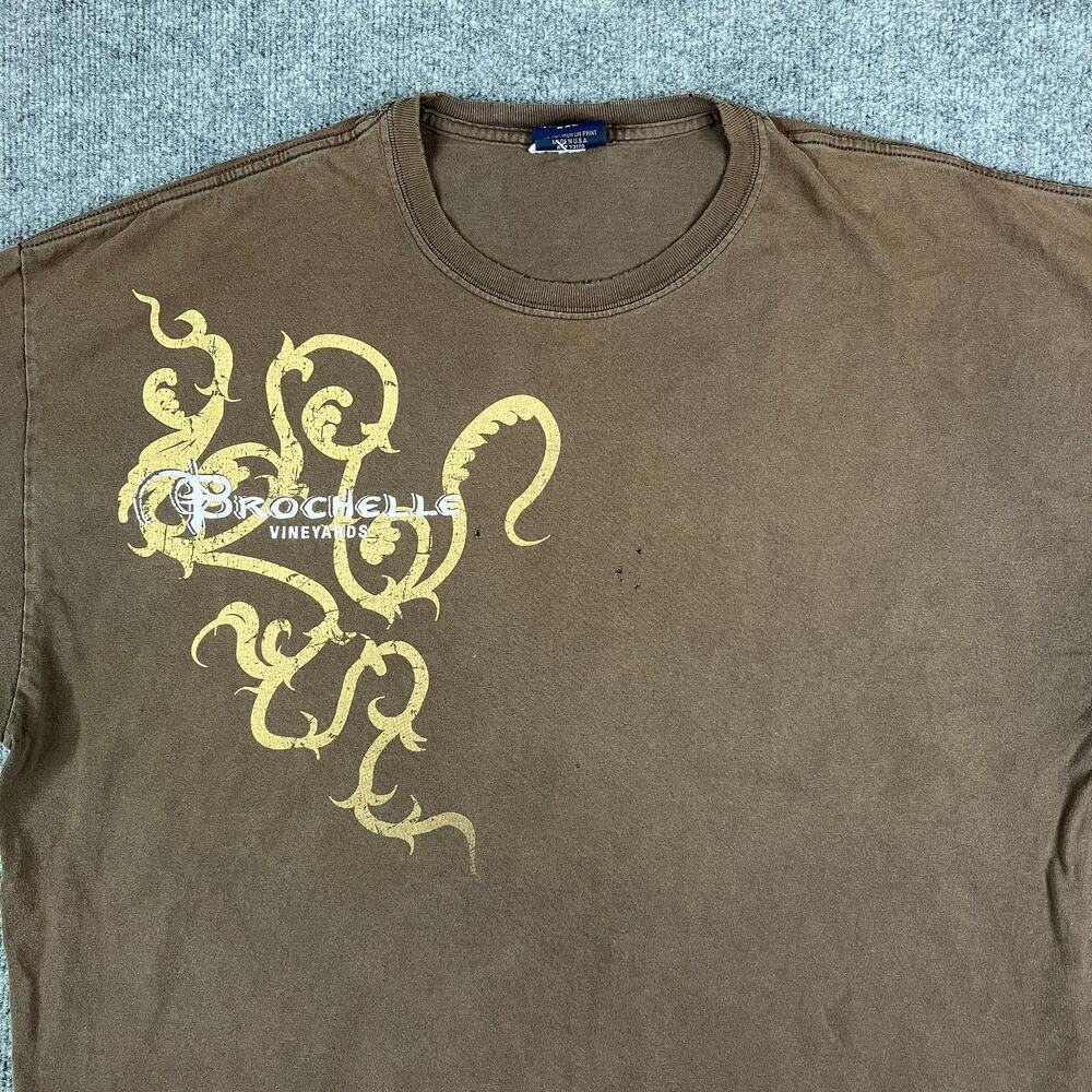 Yesterdays T-Shirt Mens XXL Brown Rochelle Vineyards‎ Winery Graphic Tee Casual